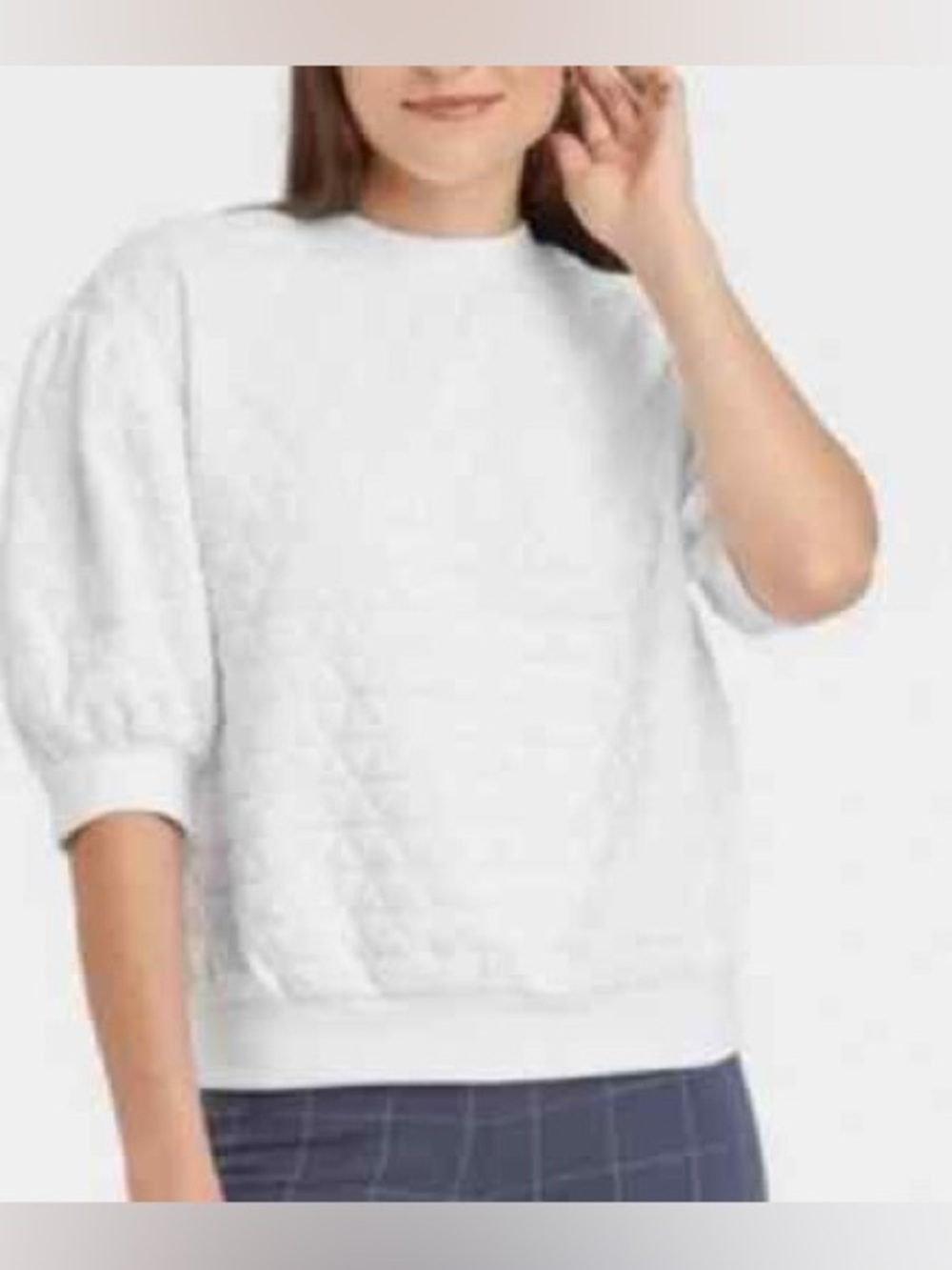 Quilted Puff-Sleeve pullover - White Small